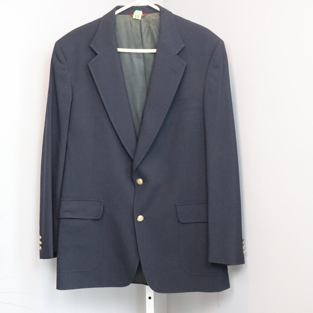 Jos. A. Bank Navy Wool Blazer 42R Classic Fit‎ 2-Button Gold Crest Buttons